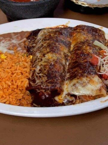 Enchiladas with beans and rice