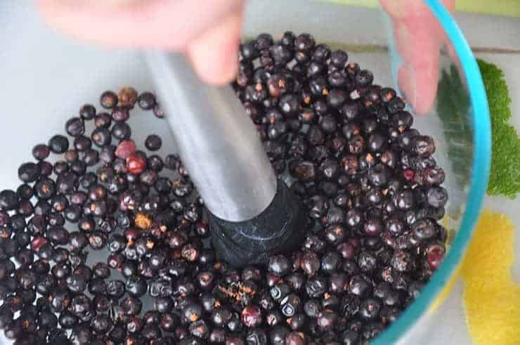 Muddling and Breaking the Juniper Berries.