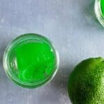 Moscow Mule Jell-O shot overhead picture with a lime