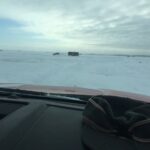 Driving on Lake of the Woods in wintertime during an ice fishing trip