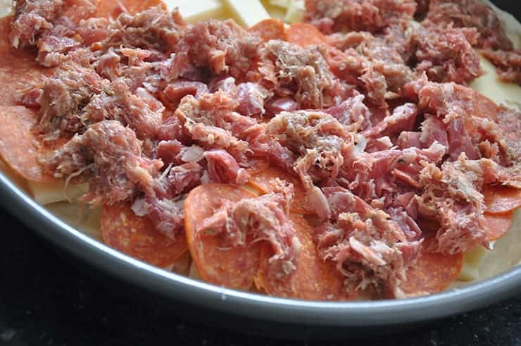 Chicago Meat Lovers Deep Dish before being put in oven.