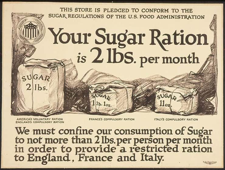 War time rationing advertisement saying our sugar