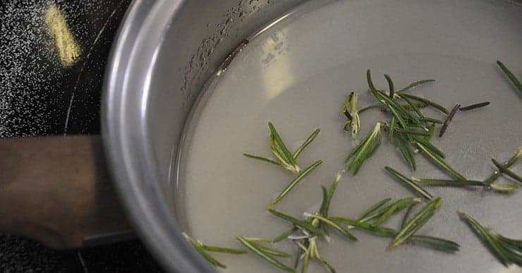 Making rosemary simple syrup.