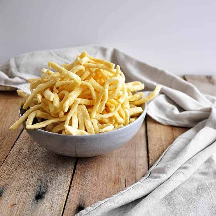 fried chow mein noodles in a bowl.