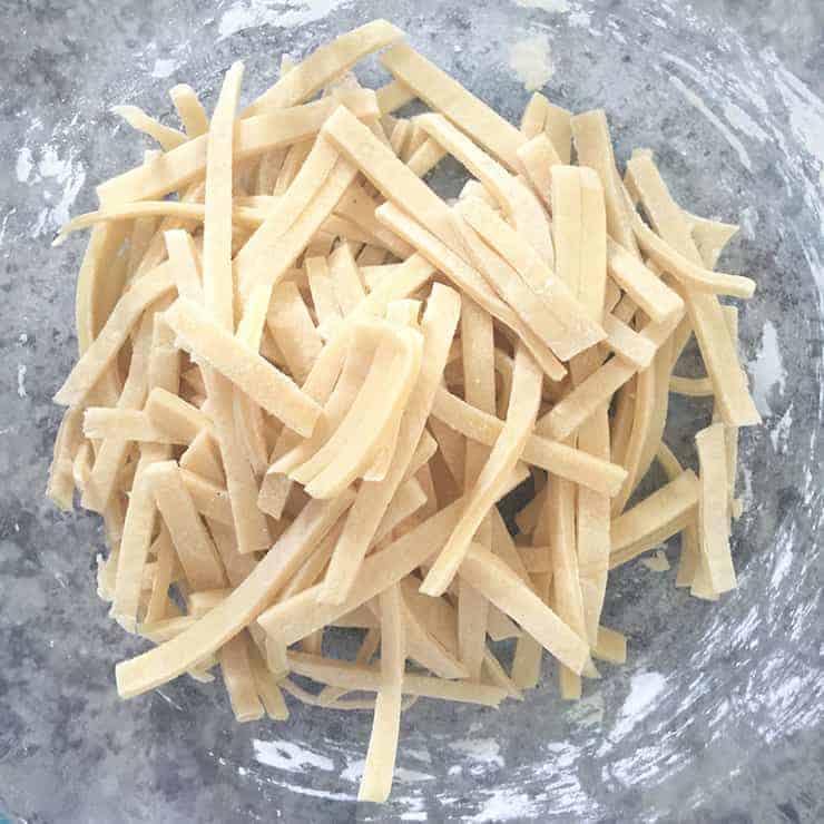 raw noodles in bowl before boiling