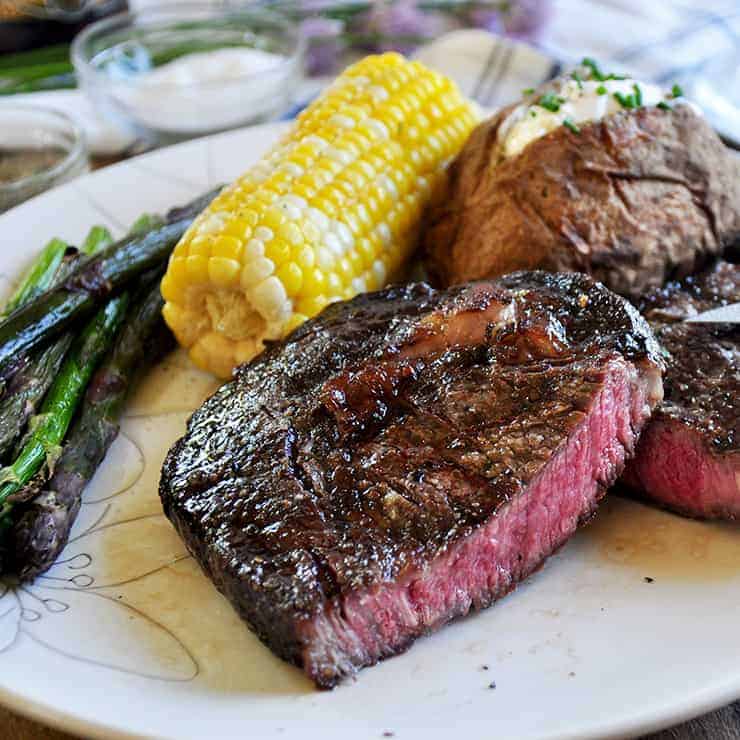 Cut into my done ribeye after grilling.