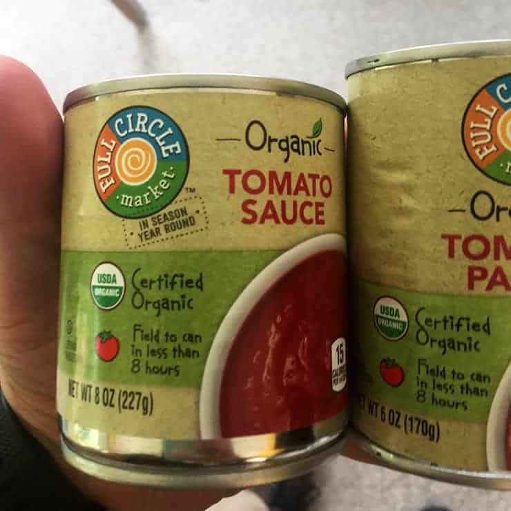 Can of sauce and tomato paste that I used for this pizza sauce.