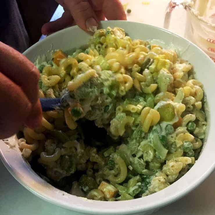 Mixing the Macaroni Salad