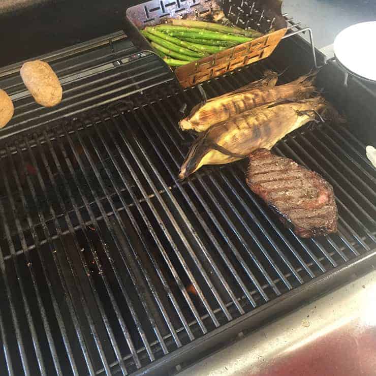 Grilling steak after the sear.