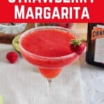 "The Best & Easiest Frozen Strawberry Margarita" with an image of a rimmed margarita.