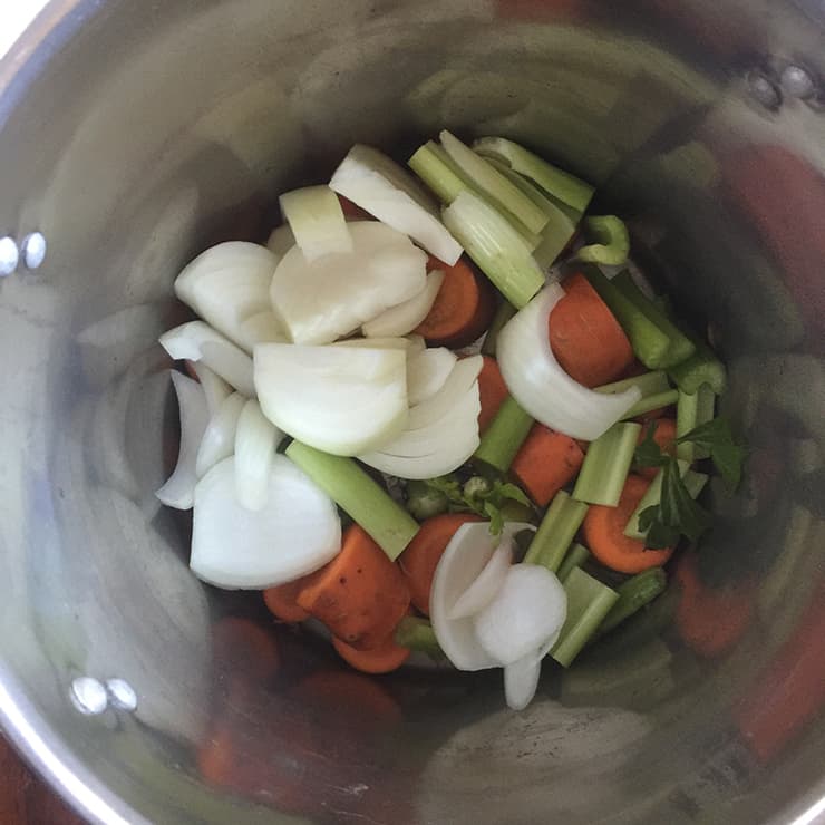 mixed vegetables in stock pot