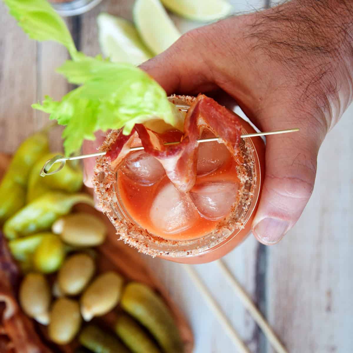 Bacon Bloody Mary in mason jar.