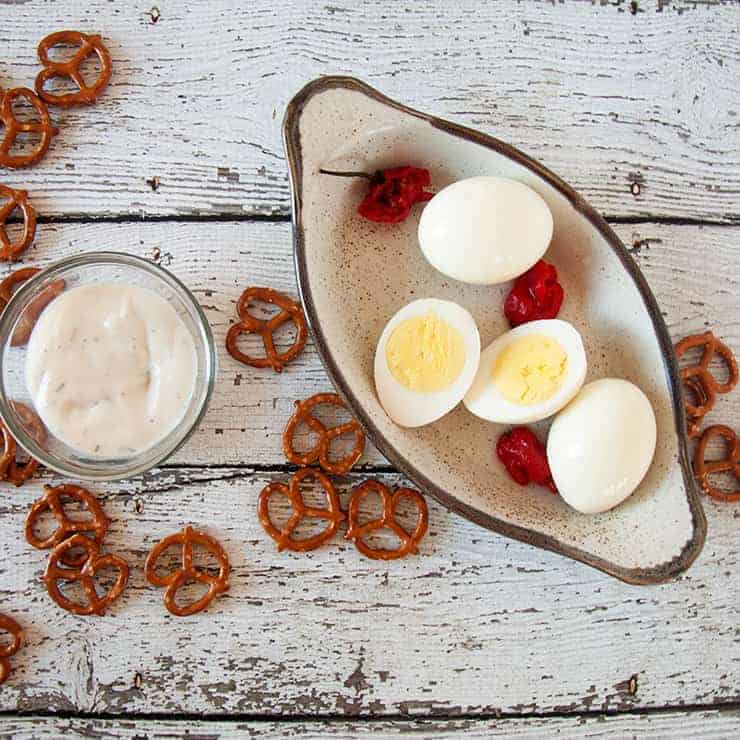 Overhead image of Carolina Reaper Pickled Eggs