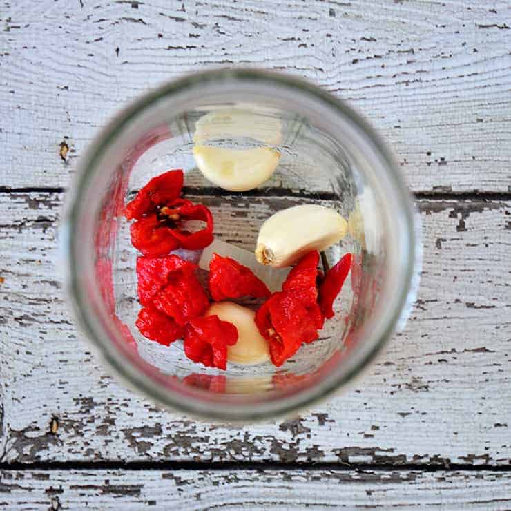 Peppers and Garlic in the Pickling jar