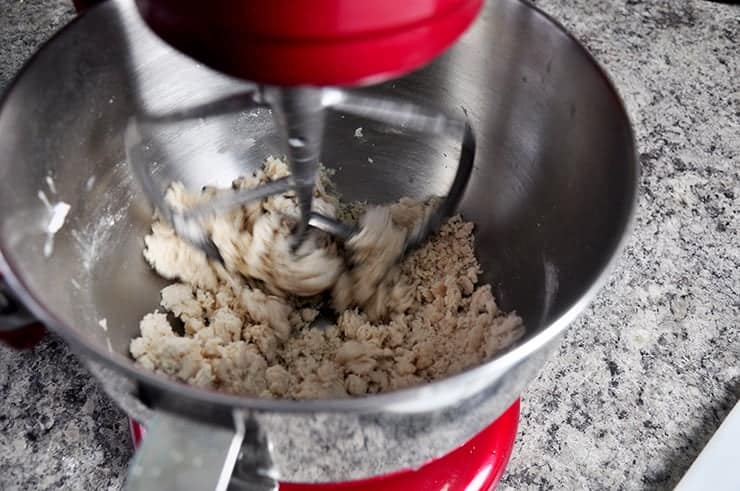 flour tortilla dough in kitchenaid mixer