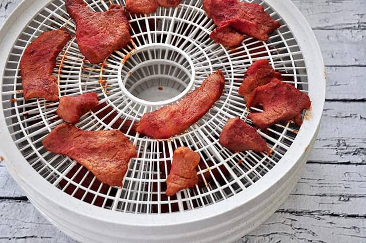 Beef Jerky on a dehydration tray