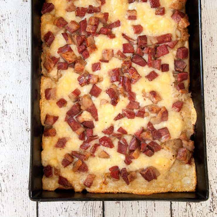 Overhead shot of Featured Detroit Style Rueben Pizza