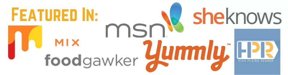"Featured In - msn.com, SheKnows, Mix.com, yummly, High Plains Reader, and Food Gawker" with logos