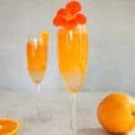 Two sprits prosecco cocktail s on a plain backdrop with a few oranges