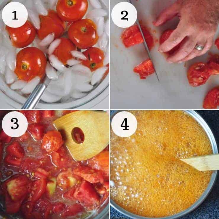 Four panels of Rustic Tomato Soup Process descriptions.