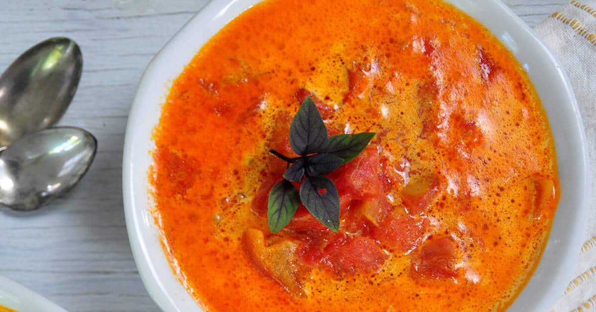 Rustic Creamy Tomato Soup Recipe with Fresh Tomatoes - Ramshackle Pantry