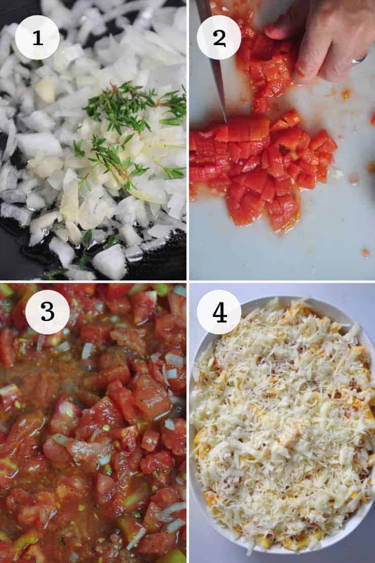 4 Step Process Shots for Pasta Al Forno recipe.