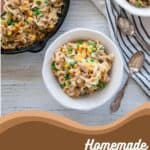 "Homemade Tuna Skillet" with a bowl of the recipe.