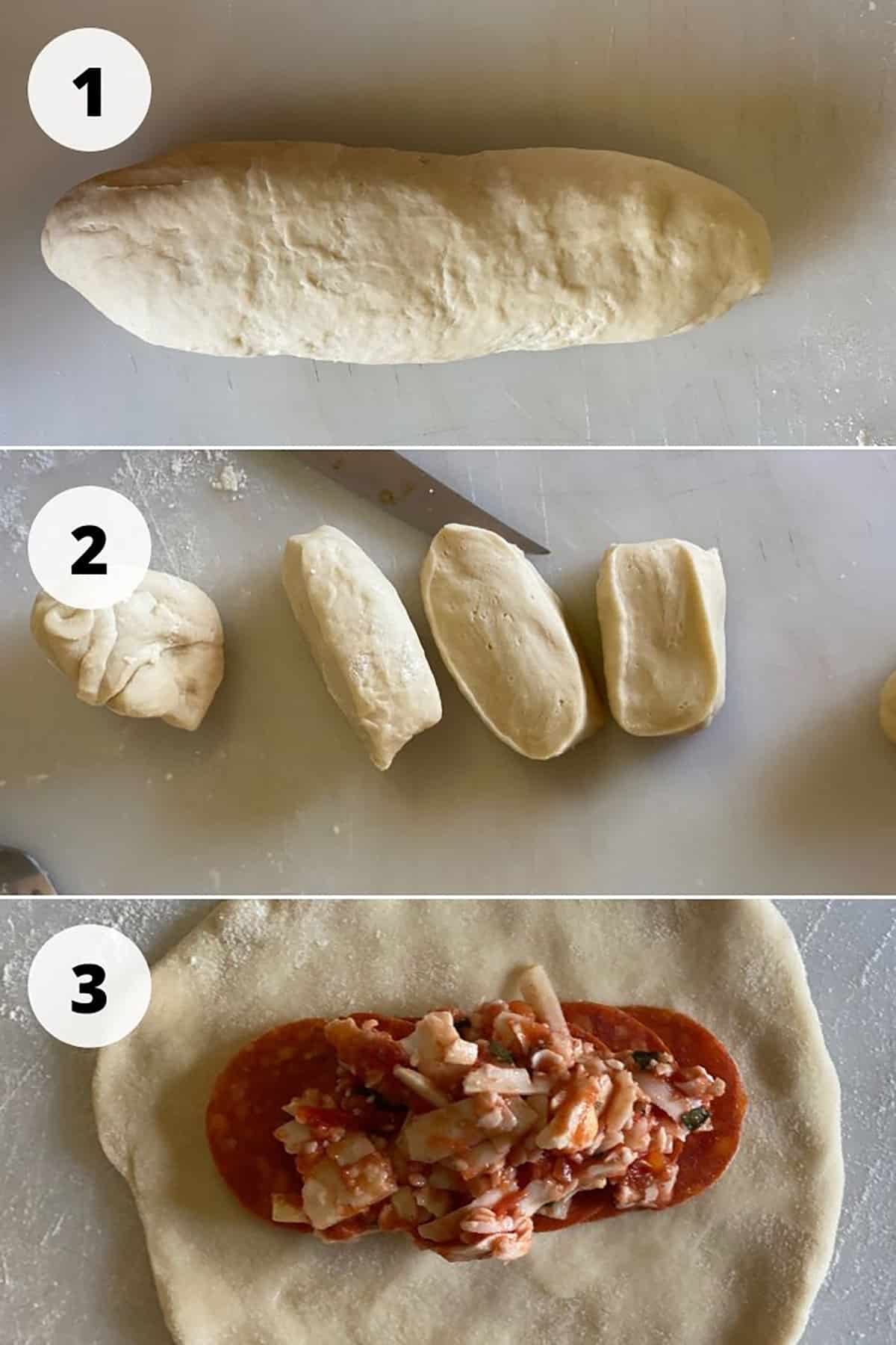 Ponzerotti dough and filling process pictures 1-3. Full details of the picture listed below.