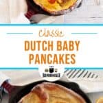 Two Dutch Baby Pancakes in a cast iron skillet.
