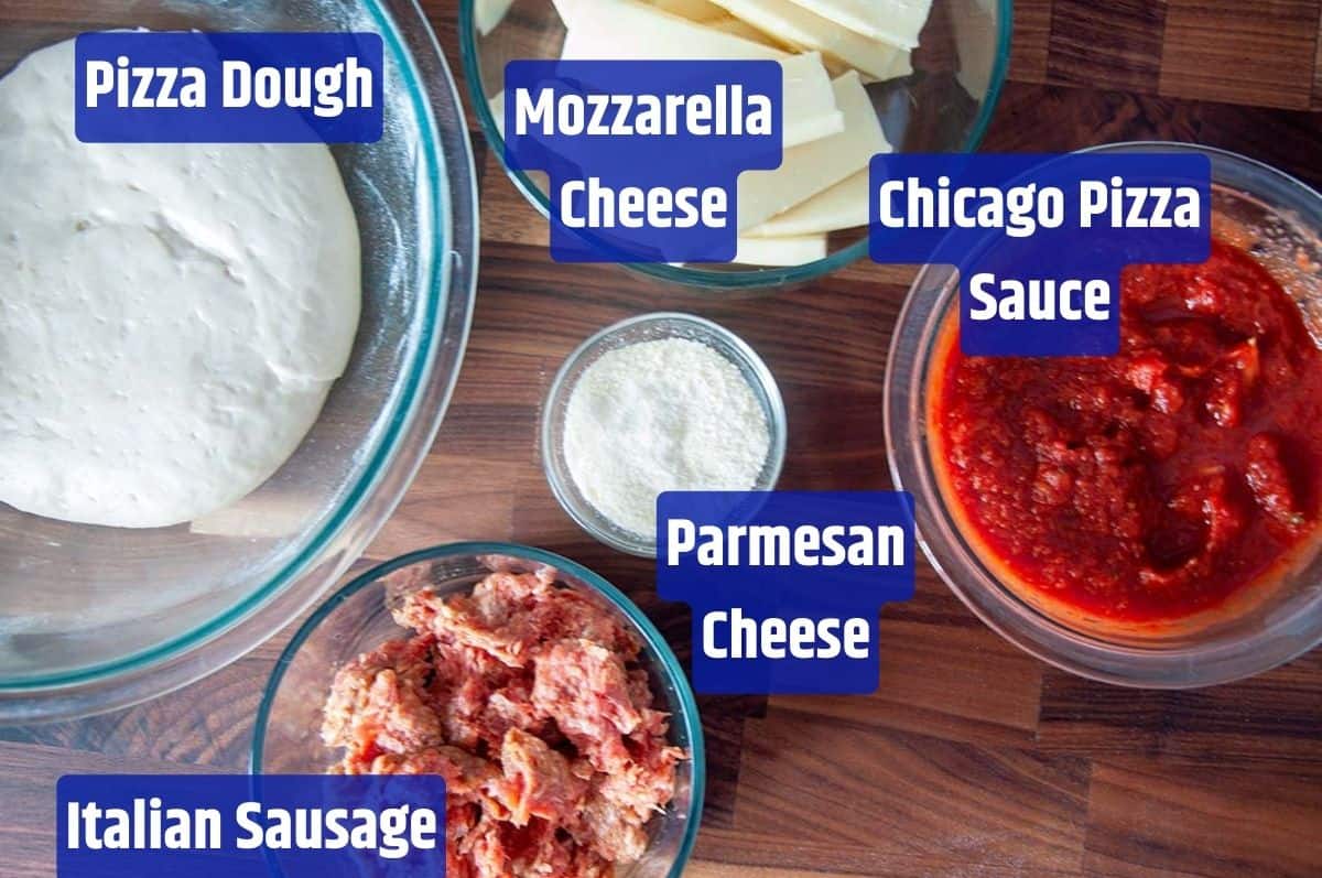 Ingredients for making Chicago Deep Dish pizza.