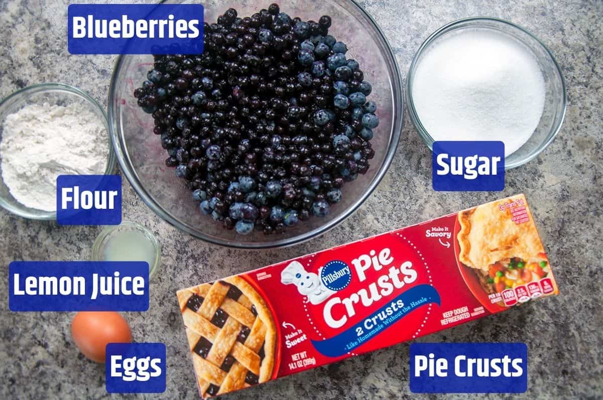 Blueberry Pie Filling Ingredients on a table.