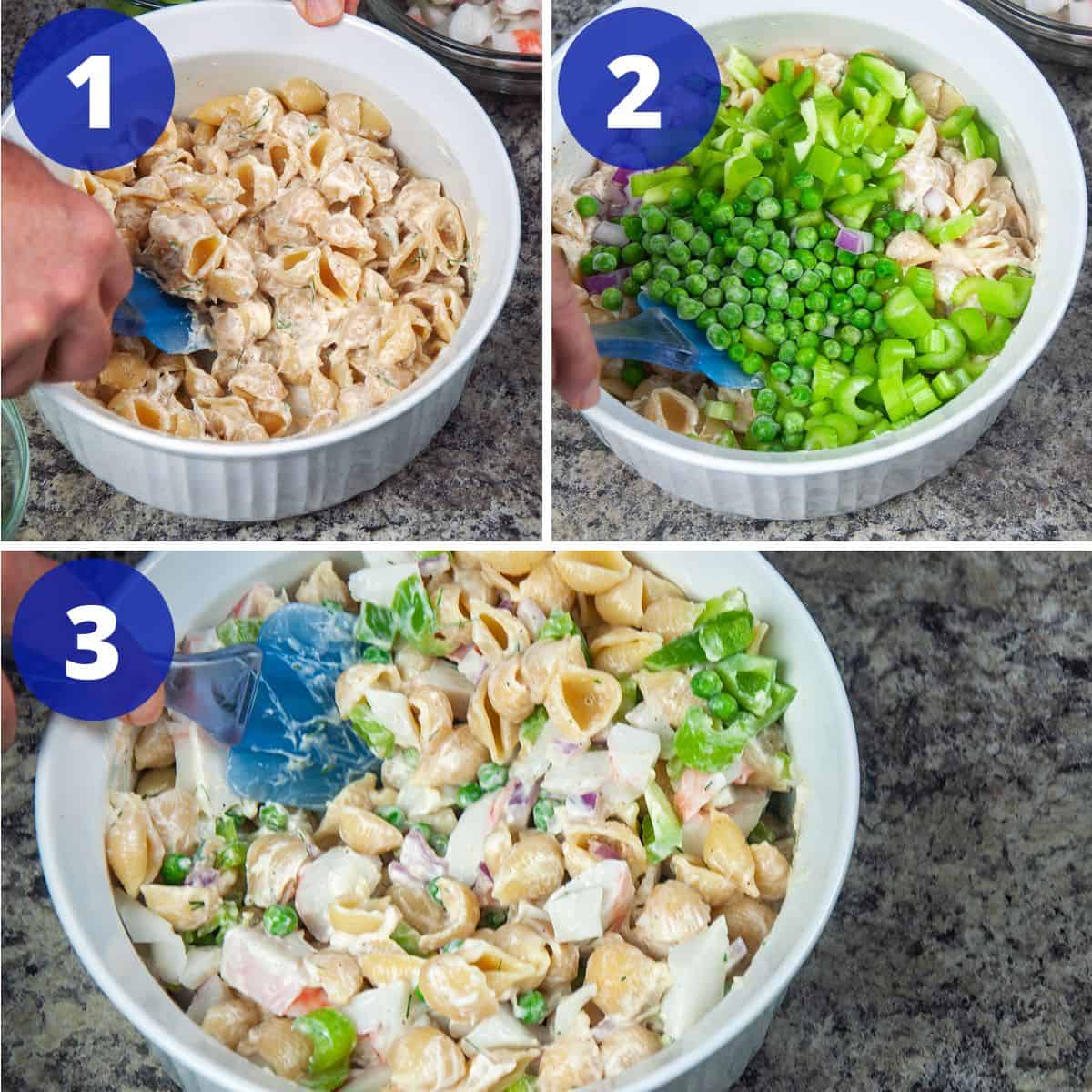 Crab Pasta Salad process collage.