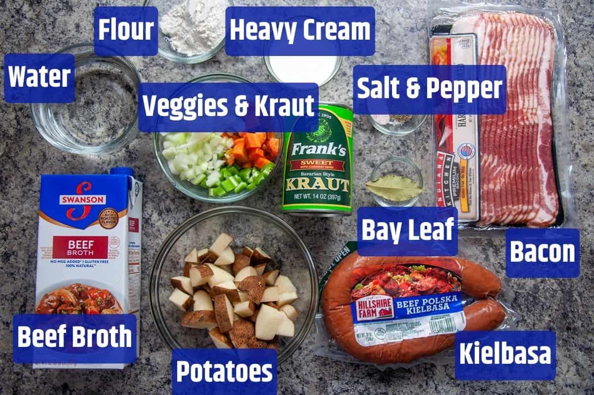 Ingredients for sauerkraut soup.