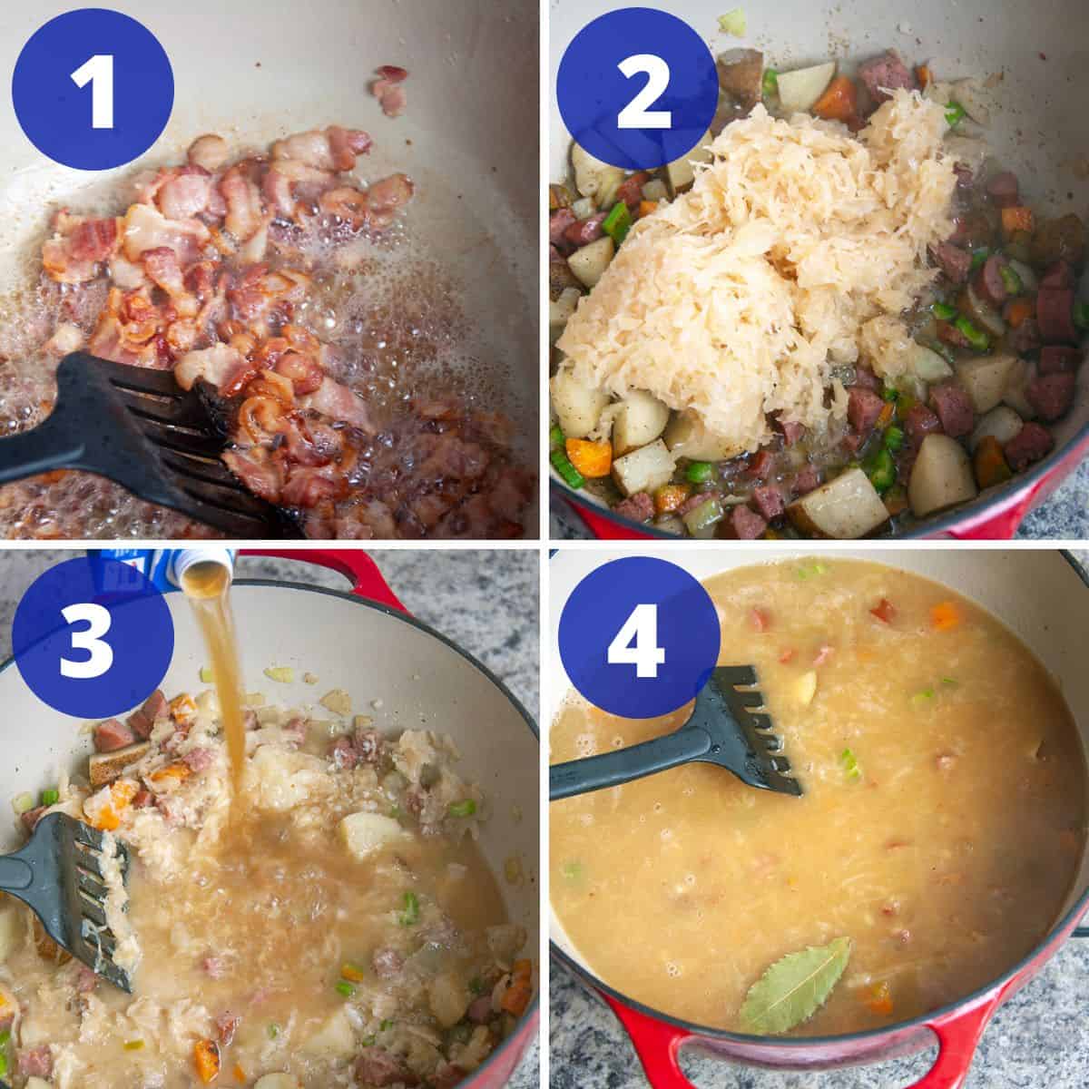 Process for making sauerkraut soup.