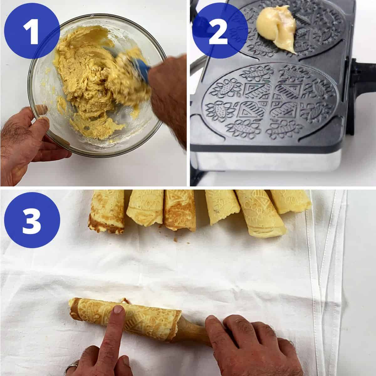 Process for making krumkake.