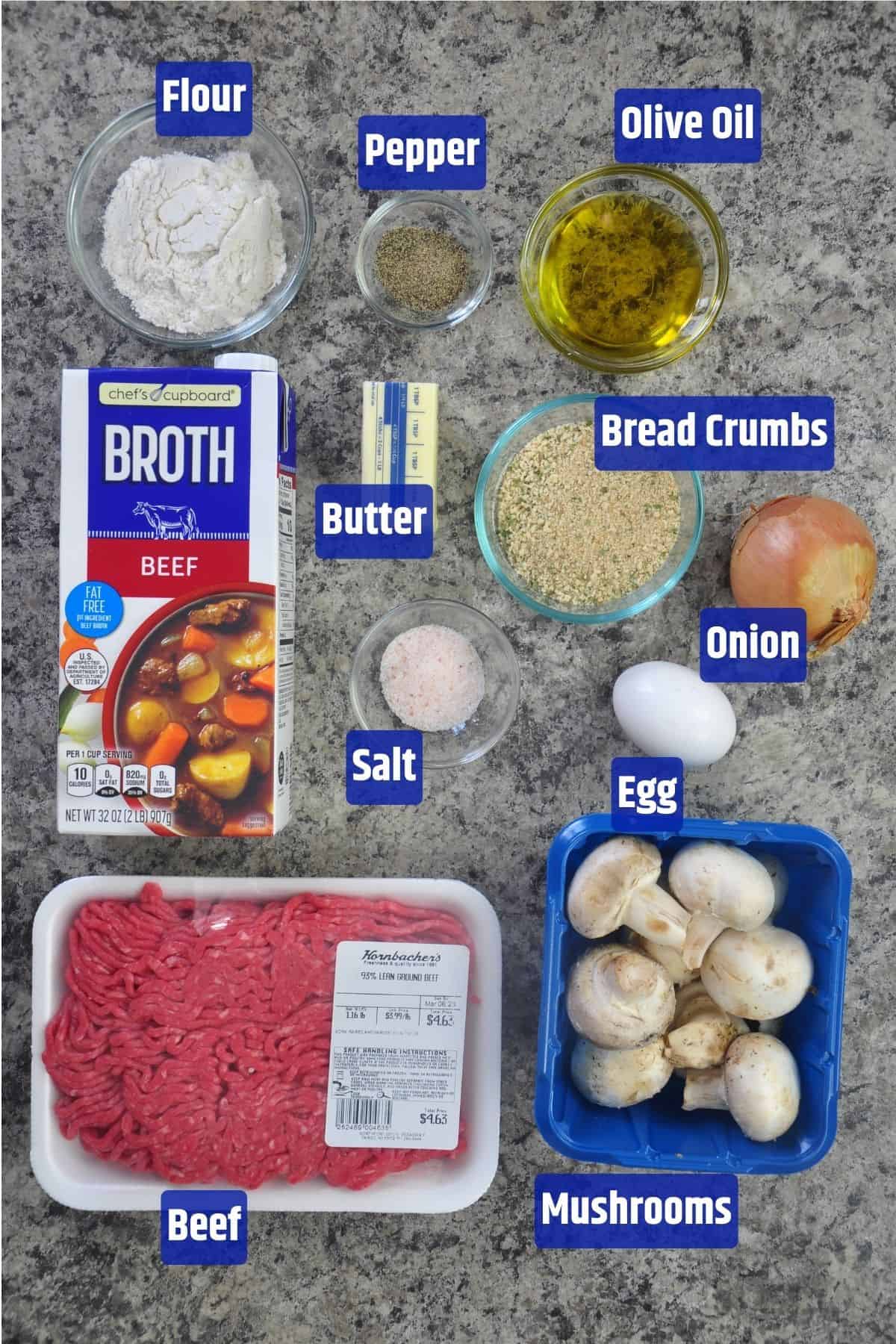 Ingredients for Salisbury Steak Recipe.