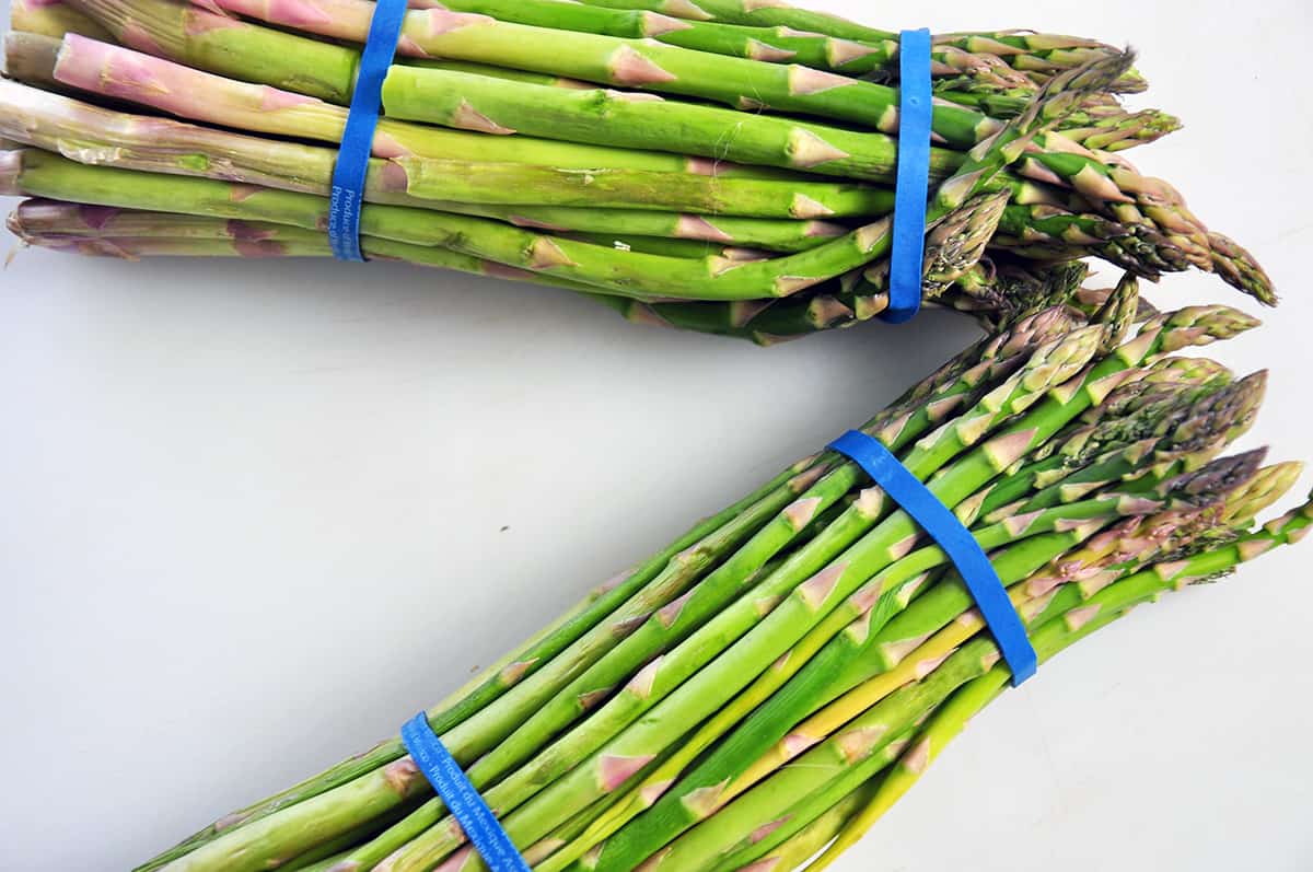 Bundles of fresh asparagus.