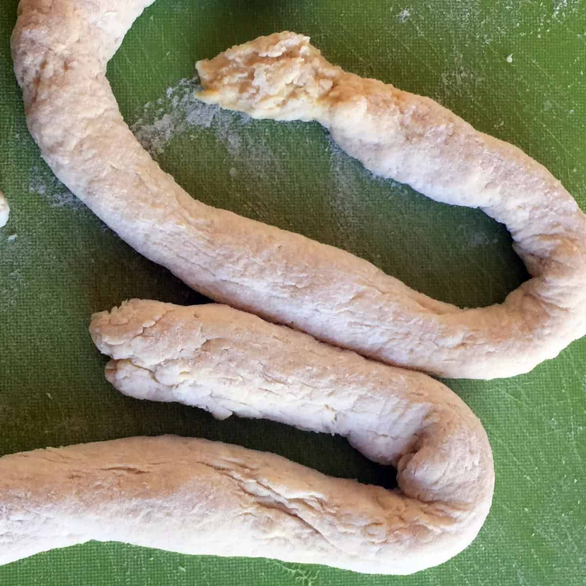 Rolled out Knoephla dough before we cut them into dumplings.