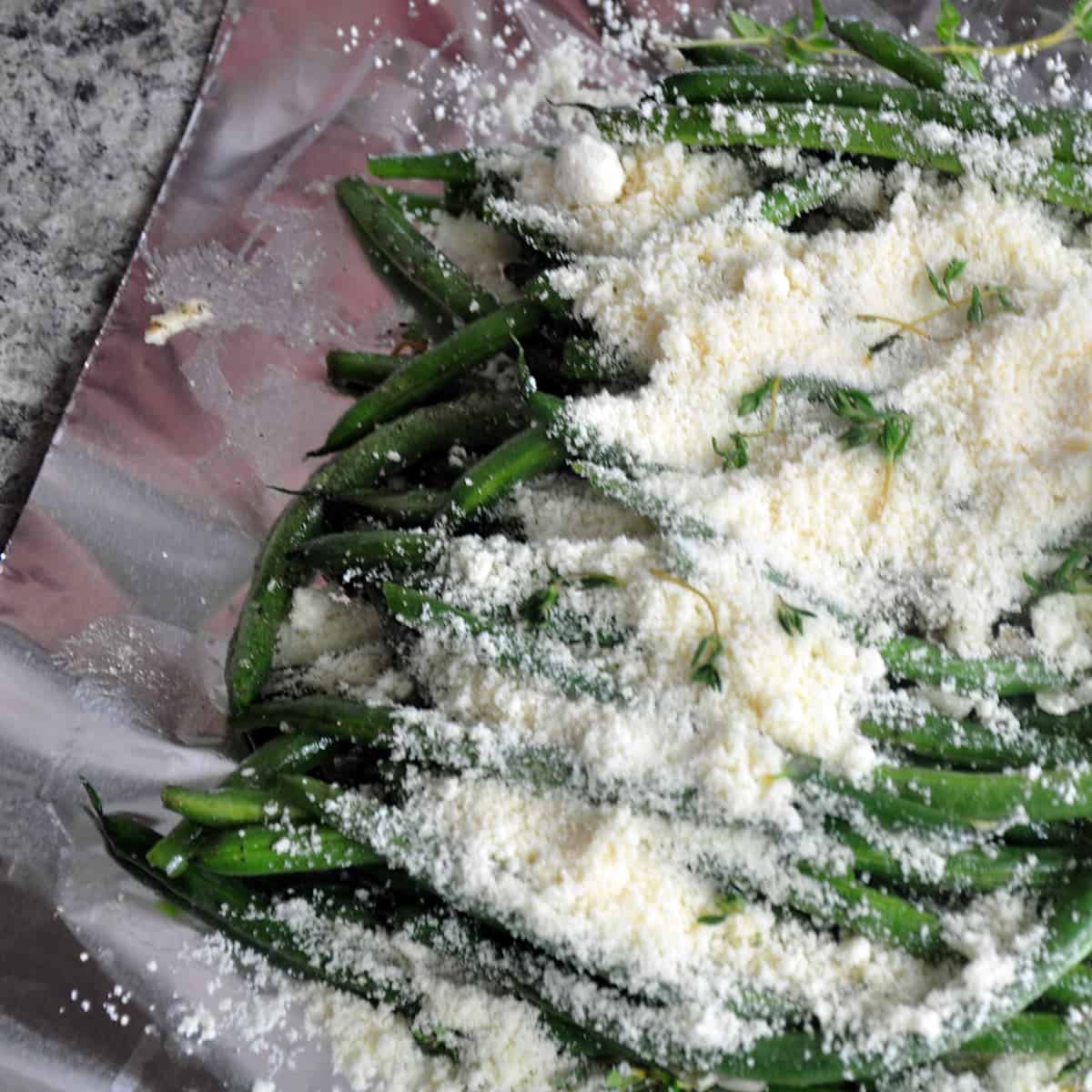 Parmesan cheese on green beans.