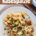 German Kasespatzle on a white plate.