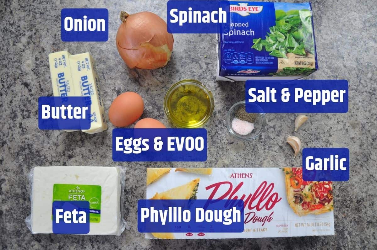 Spanakopita ingredients.