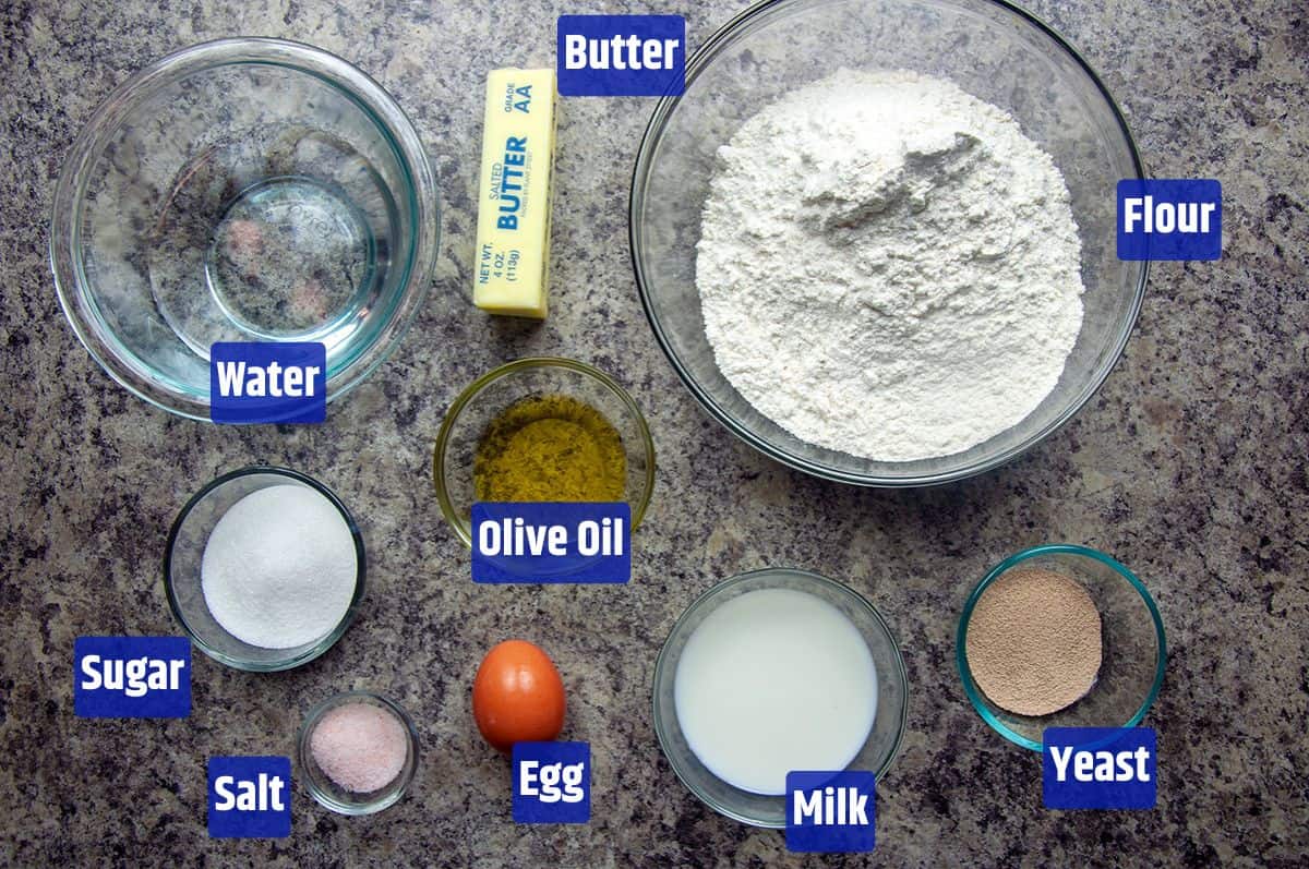 Bierock dough ingredients laid out.