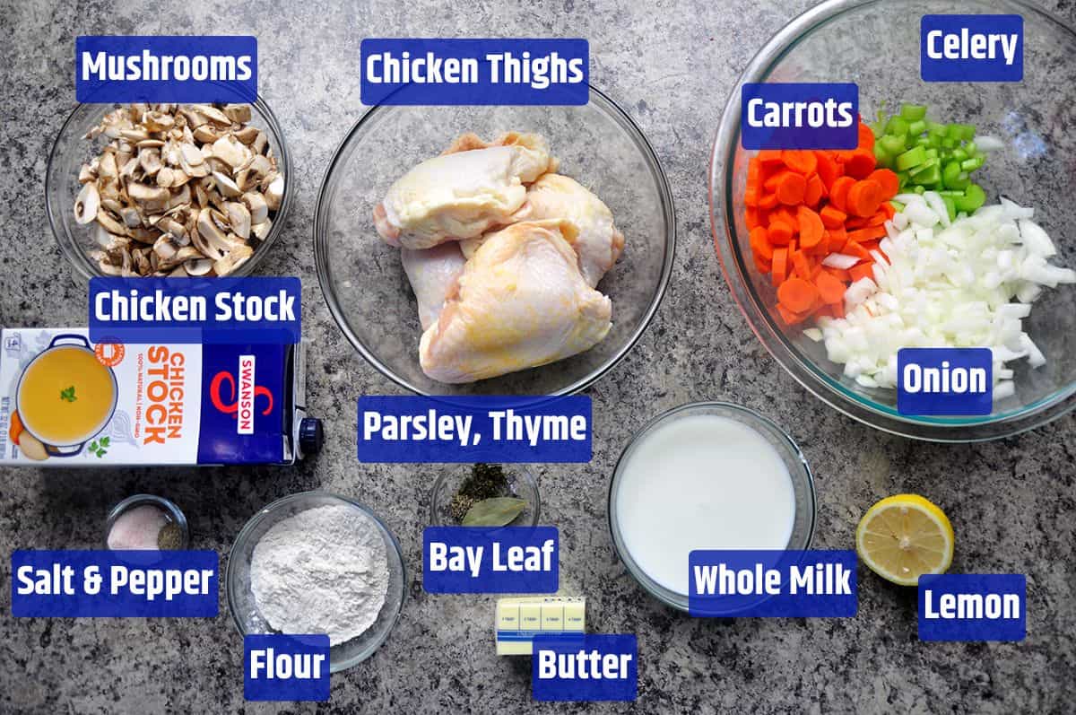 Chicken Fricassee ingredients.