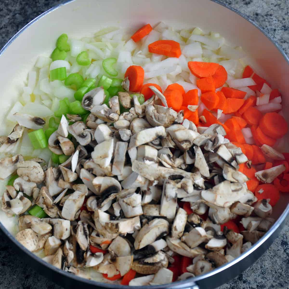 Vegetables in a sauce pan.