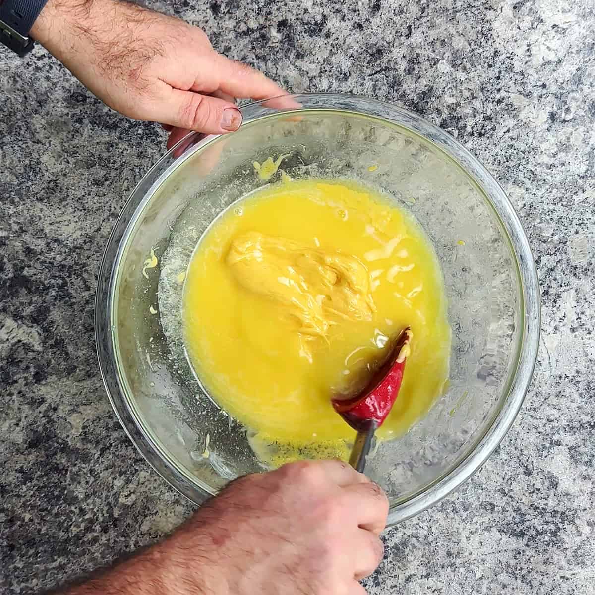 Wet Ingredients Mixing wet ingredients.